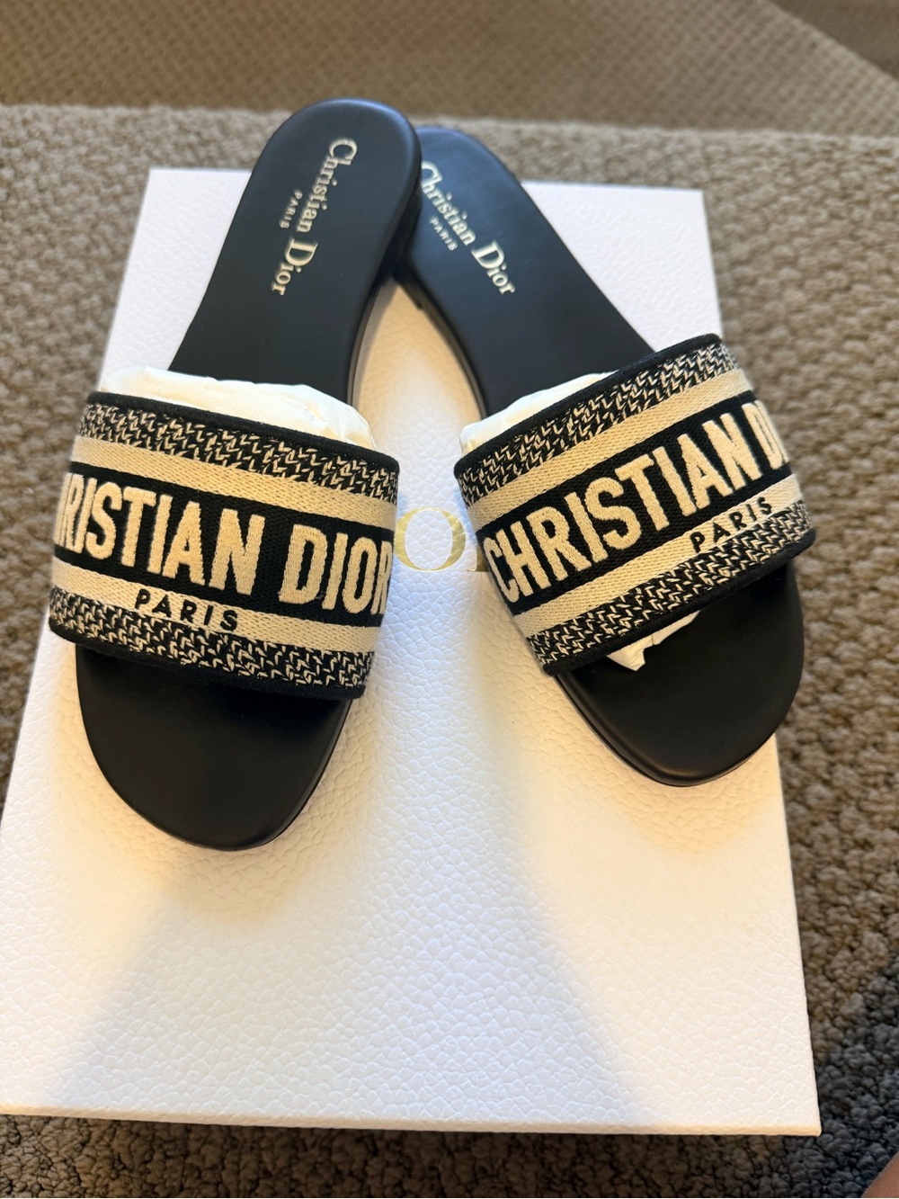 Authentic Christian Dior Dway Black and Cream Slide Sandals